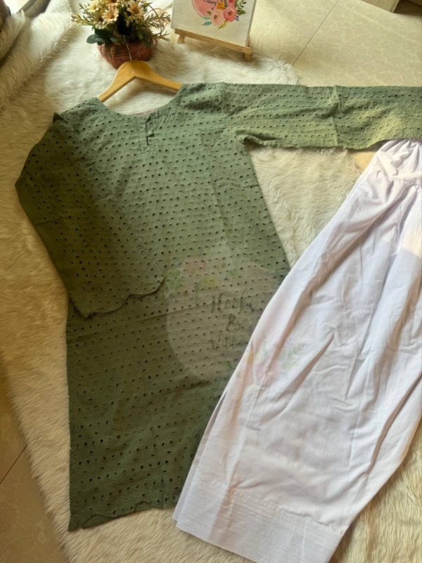 Chickankari Farshi Salwar Set (Olive 🫒)